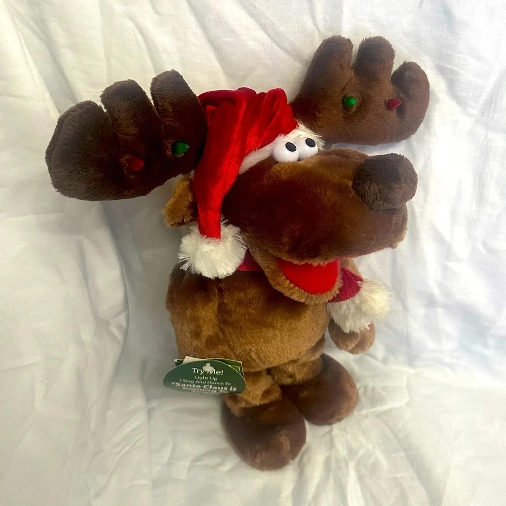 NWT Dan Dee‎ Animated Christmas Moose Decor Plush Lights Up Dances Sings WORKS!